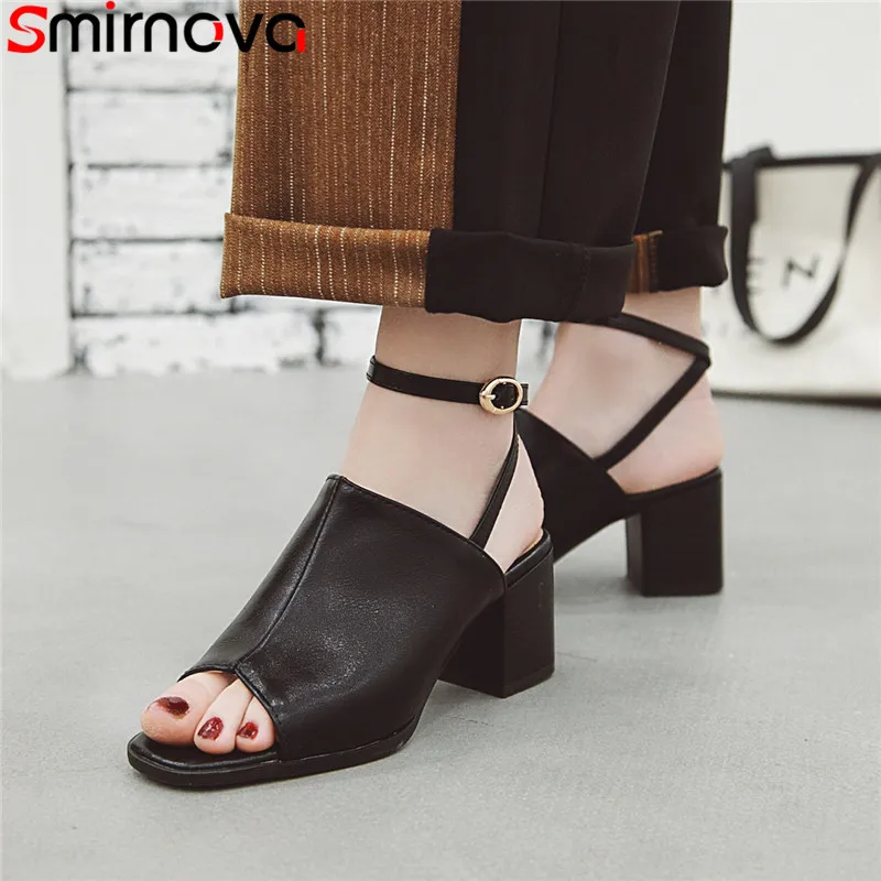 Smirnova/Большие размеры 34-43, Новая летняя обувь, женские Босоножки с открытым носком на высоком квадратном каблуке, женские сандалии с пряжкой