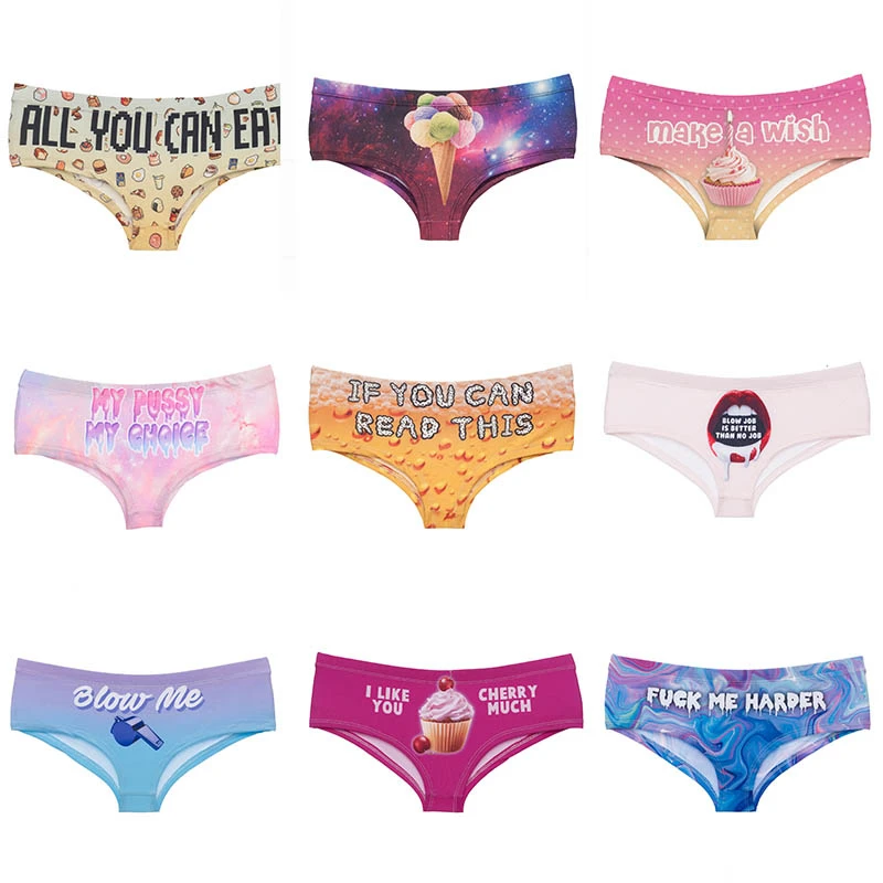 

Sexy Worlds ALL YOU CAN EAT Ice-cream Hot Female Lingerie Thongs Briefs Print Underwear For Women Cute Panties For Lady