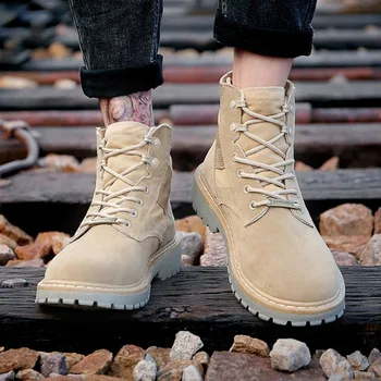 

Men'S Martin Boots Desert Men'S Hard-Wearing And Anti-Skid Straps Versatile Winter High-Top Men'S Shoes Short Boots Male