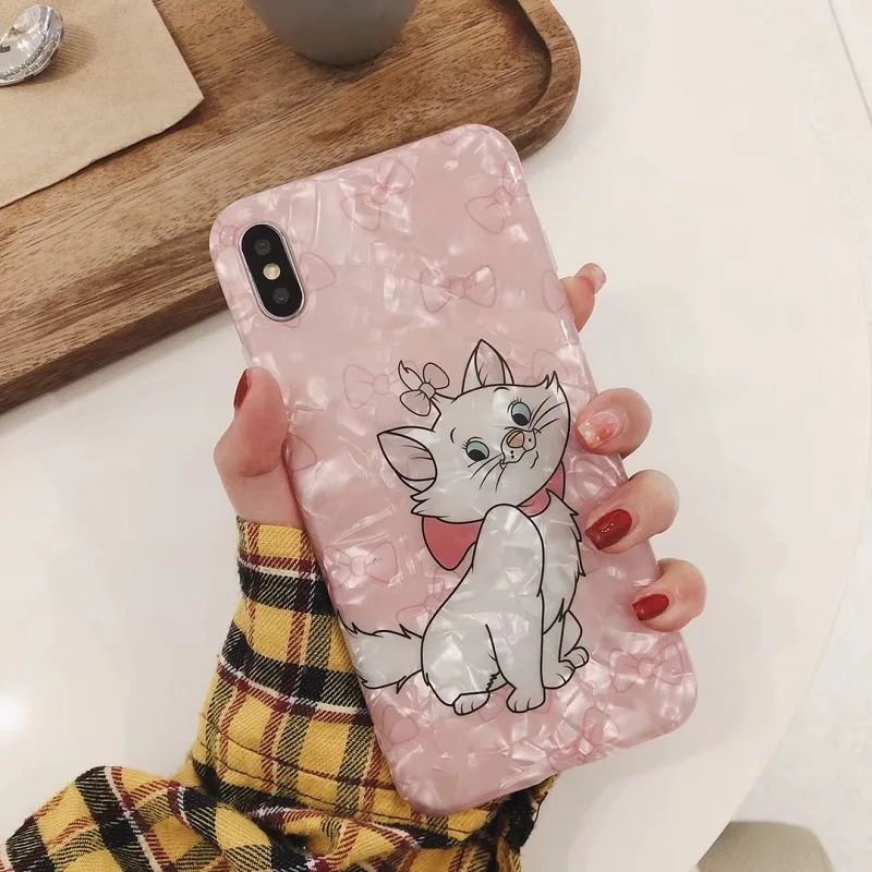 Милый розовый чехол Marie Cat для iPhone 6, 6 S, 7, 8 Plus, матовый чехол из ТПУ с раковиной для iPhone XS MAX, XR, X S, задняя крышка, чехол