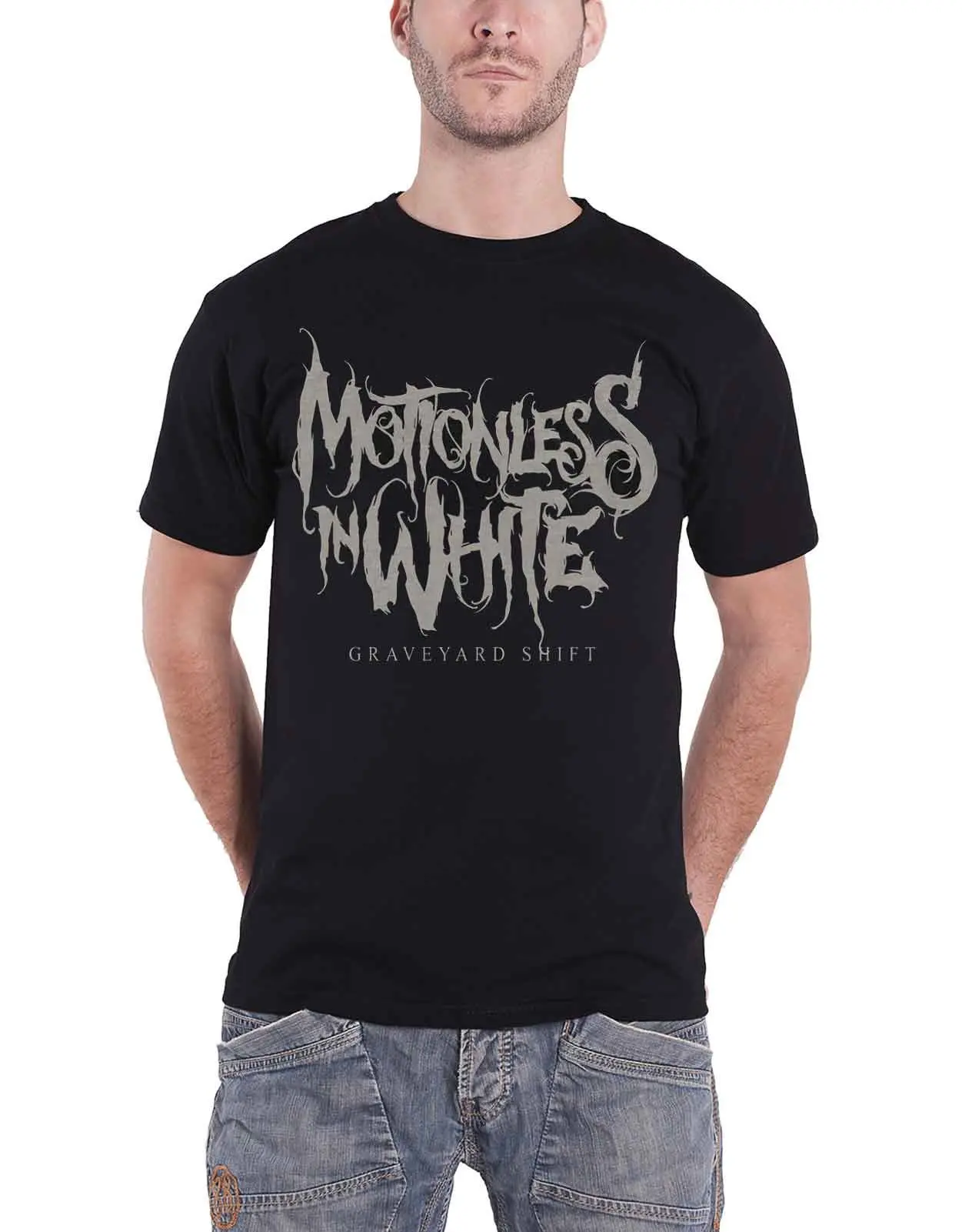 Motionless In White T Shirt Graveyard Shift Band Logo Mens Black | Мужская одежда