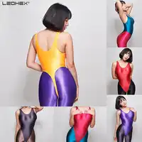 LEOHEX Satin Glossy Leotards Sexy High-Cut Bikini Thong Bodysuit Women Glitter Shiny One Piece Swimwear Bathing Suit