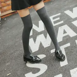 2019 женские носки, 1 пара, высокие носки выше колена, полосатые хлопковые футбольные носки для девочек, черная, кофейная, серая модная одежда