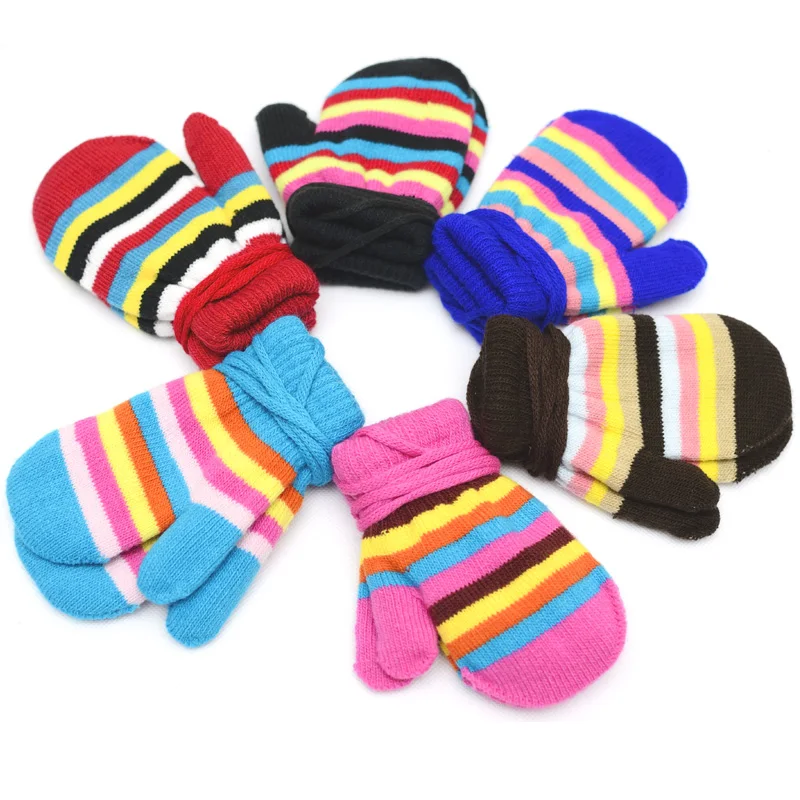 2016 New Winter Warm Striped Kids gloves Toddler Knit Mittens Children