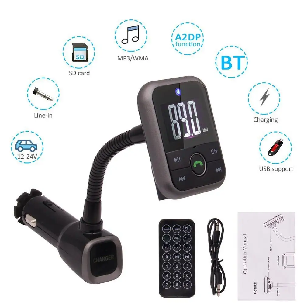 Беспроводной FM передатчик Bluetooth Car Kit MP3 плеер SD USB A2DP + пульт модулятор подходит для