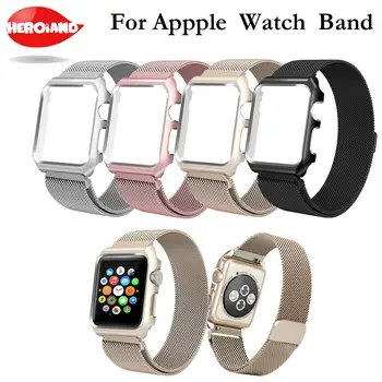 

For Apple Watch Band Milanese Loop with Stainless Steel Metal Case Magnetic i Watch strap For Apple Watch Series1/2/3with frame