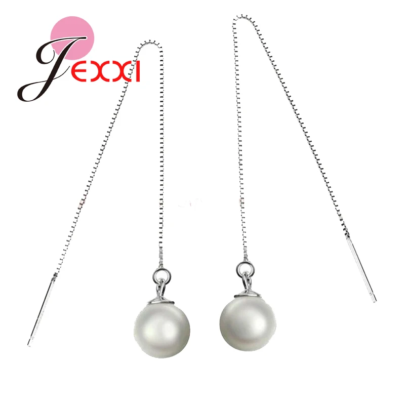 

JEXXI 3 Colors Best Quality Freshwater Pearl Beads 925 Sterling Silver Jewelry Earring Ear Thread Long Line Box Chain