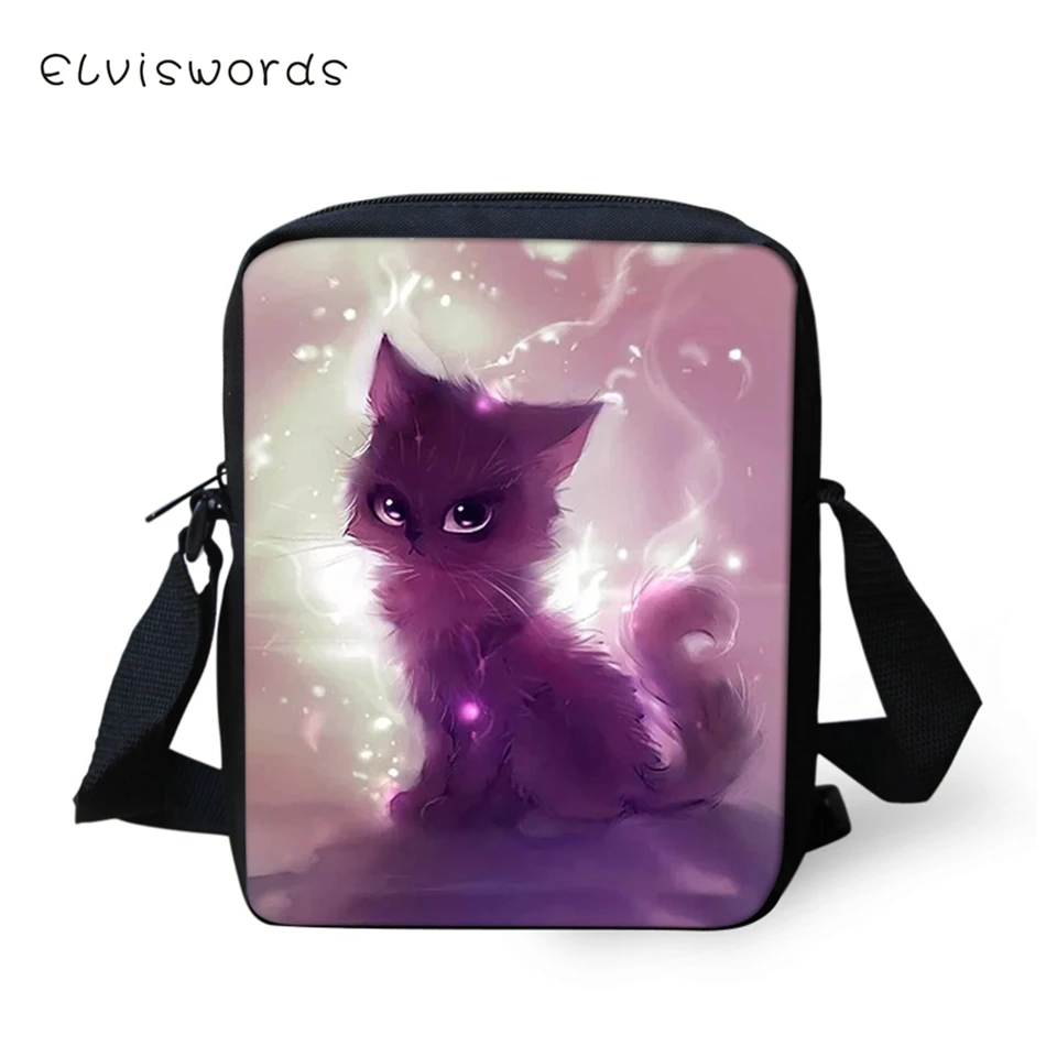 ELVISWORDS Модные Удобные сумки через плечо с принтом кошки женская сумка через плечо Kawaii Animal мини-сумка через плечо кошелек