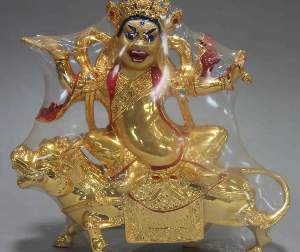 

Tibet Buddhism Temple Copper Bronze Gild riding bull Setrap Chen Buddha Statue