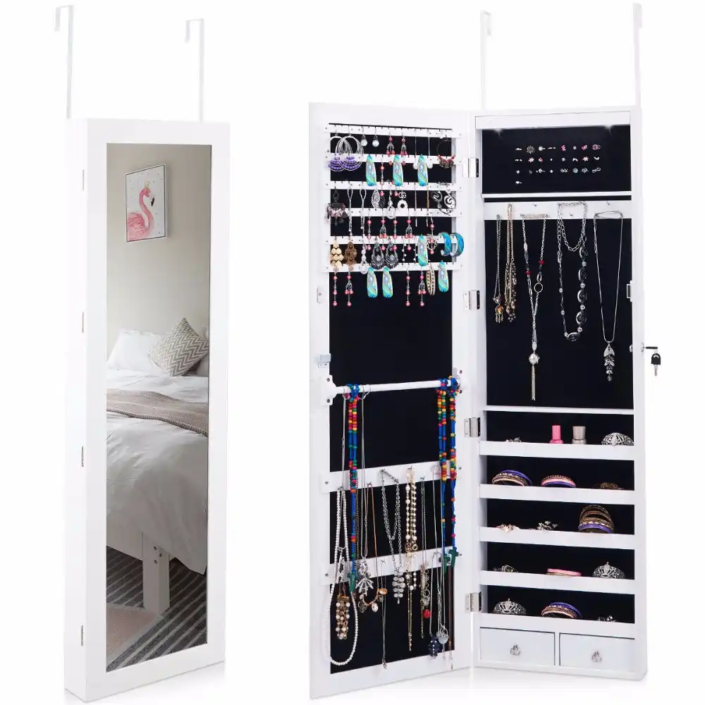 Giantex Wall Door Mounted Mirror Jewelry Cabinet Lockable Armoire