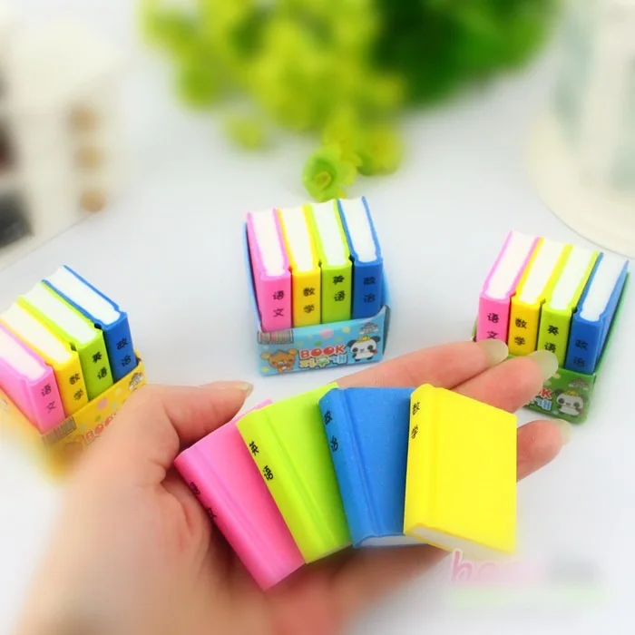 Min order 5 ) Mixed Candy color Book Shape Learn Chinese Eraser