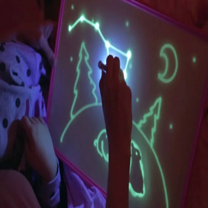 

A4 PVC Drawing Board Set 2 Graphics Card 2 UV Pen Glow In The Dark Drawing Toys Sketchpad Set Kid Educational Writing Paint Toys