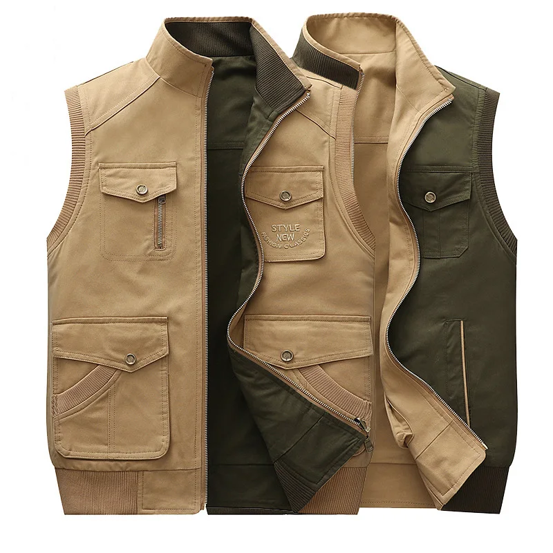 Multi Pocket Autumn Men Reversible Vest Outdoor Fishing Vest Men Casual Photographer Work Outerwear Sleeveless Male Waistcoat