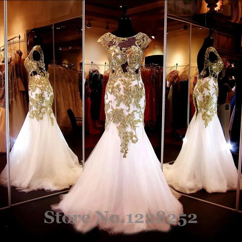 Popular White and Gold Lace Backless Prom Dress-Buy Cheap ...