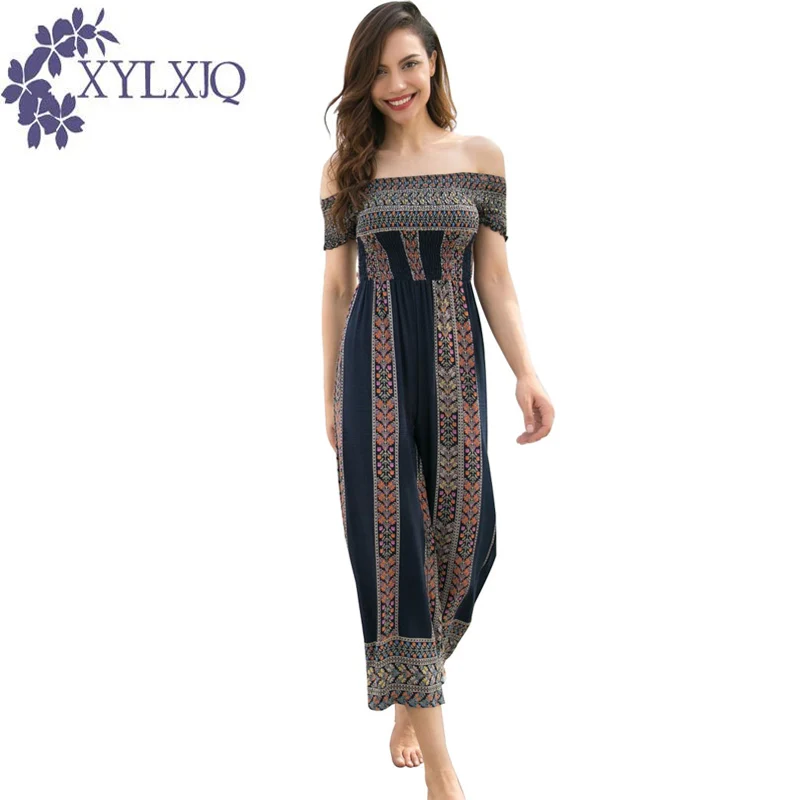 Women Summer Jumpsuit Polka Dot Printing V Neck Sleeveless