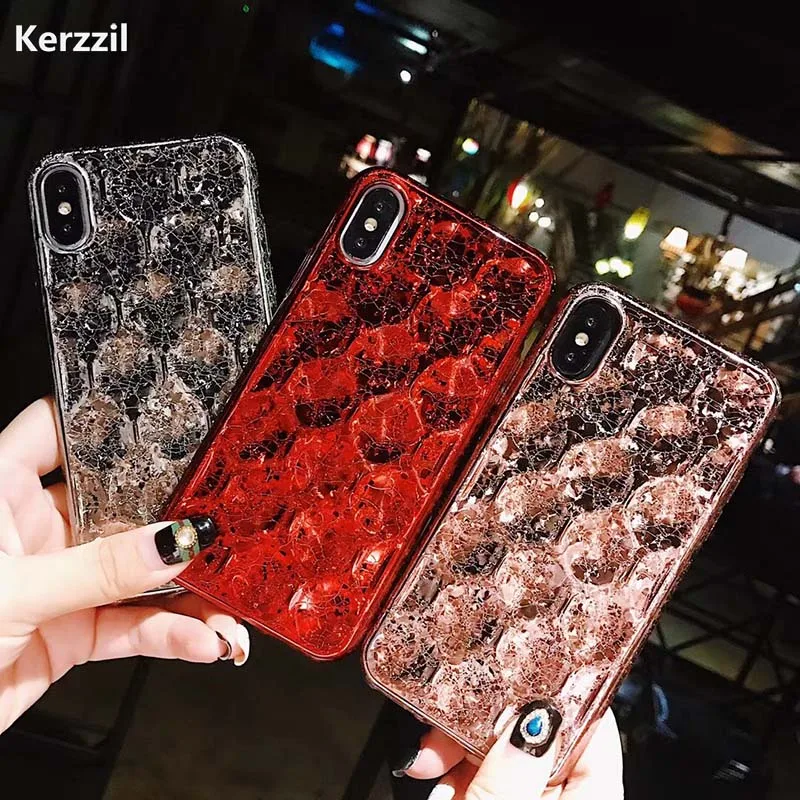 

Kerzzil Luxury Ice Crack Case For iphone X 6 6S Plus Fashion Geometry Plating Phone Case For iphone 7 8 8 Plus Soft Back Cover