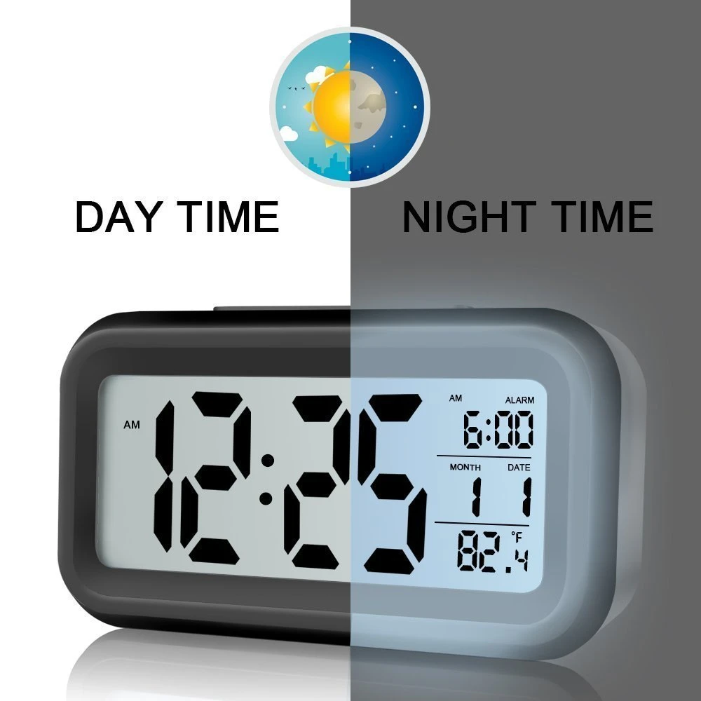 

Digital Alarm Clock Student Clock Large LCD Display Snooze Kids Clock Light Battery Sensor Nightlight Office Table Clock