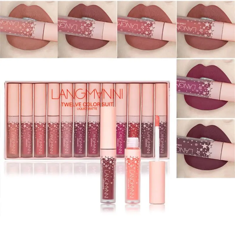 

2019 New 12 pcs Matte Lips Makeup Liquid Lipstick Set Moisturizing Long Lasting Waterproof Lasting Lip Gloss Kit Easy to Wear