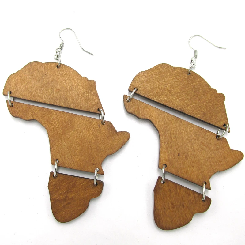 

5pairs/lot African Map Link Wood Earrings can mixed light brown and black color