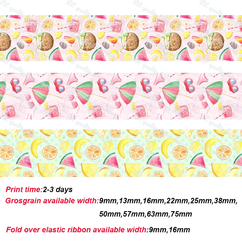 

Summer element drink beach printed grosgrain ribbon DIY hair bow material Swimwear accessories garment material 50 yards