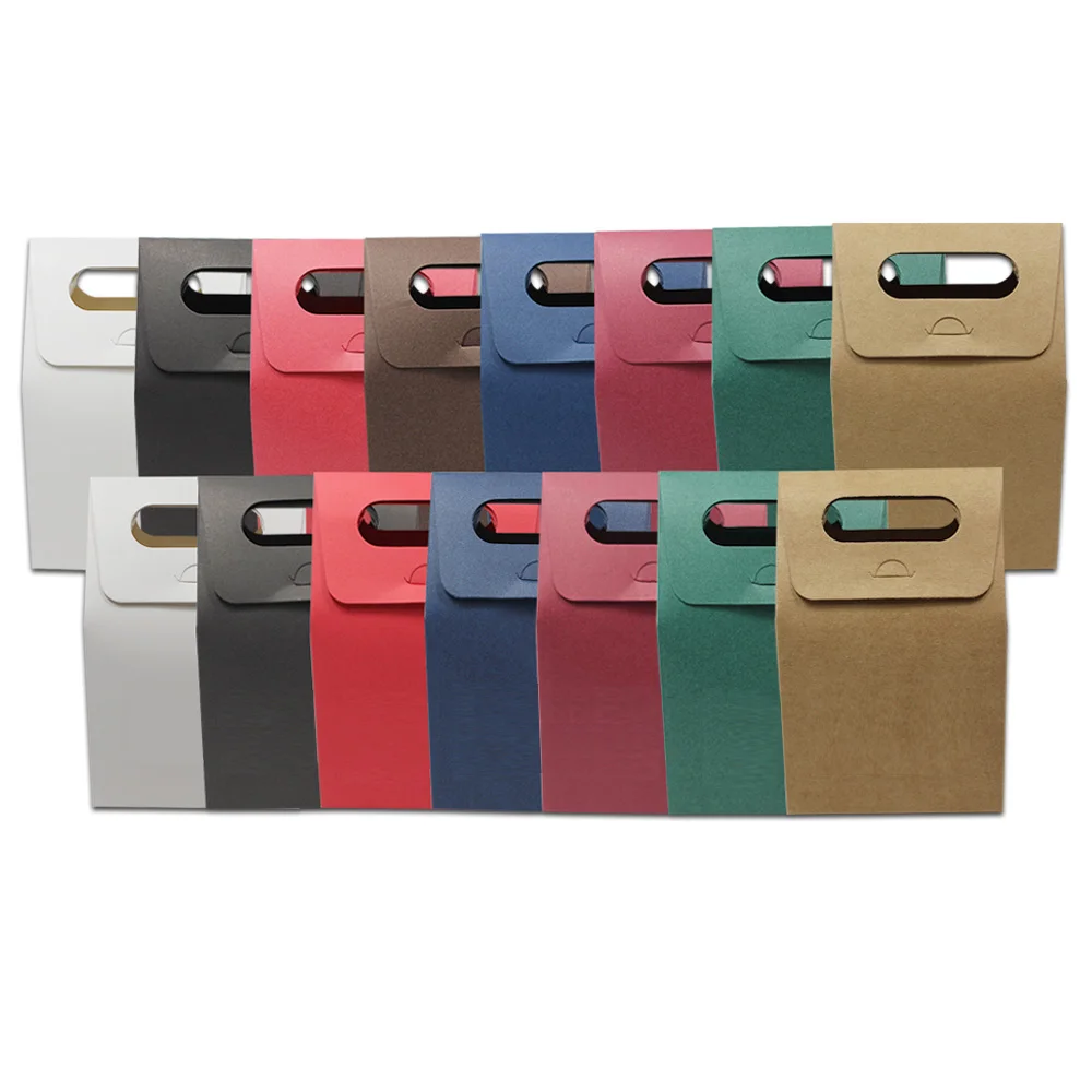

Multi-colors Portable Kraft Paper Box With Handle Gift Package Boxes Foldable Reusable Paperboard Box for Cake Cookies Storage