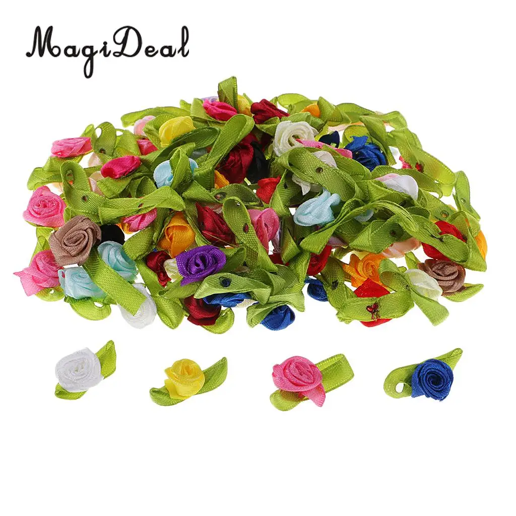 MagiDeal 100 Pieces Colorful Artificial Silk Rose Flower Head Embellishment for DIY Wedding Garland Home Garden Decoration