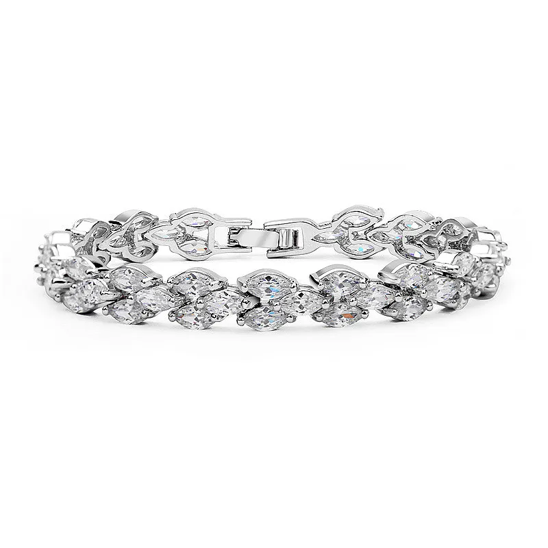 

Ladies Bracelet New Luxury White Gold Plated Zircon Stone Bridal Chain Bracelet for Women Wedding Jewelry Platinum Plated