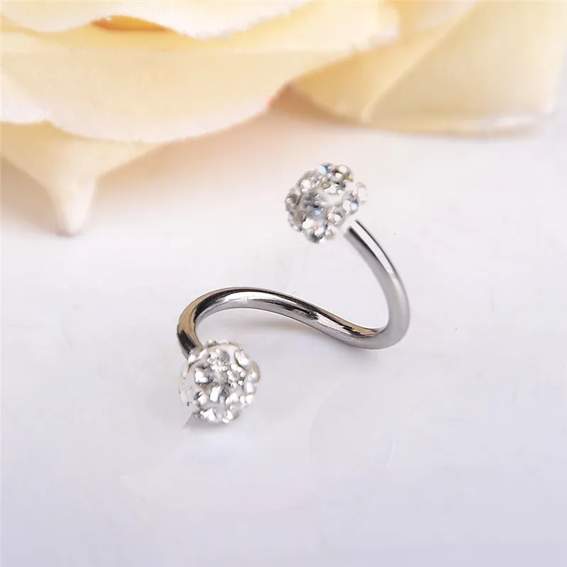 Surgical Steel Crystal Twisted Earrings Spiral Nose Lip Piercings Twisted Silver Color S Shape Surgical Steel Crystal Nose Hoop Ring 18g Ear Piercing Earring