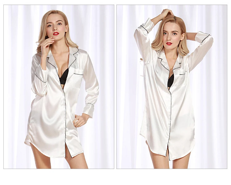 YSUKQA Женская Сексуальная шелковая ночная рубашка для сна атласная одежда для сна Женская длинная рубашка Повседневная Свободная Домашняя