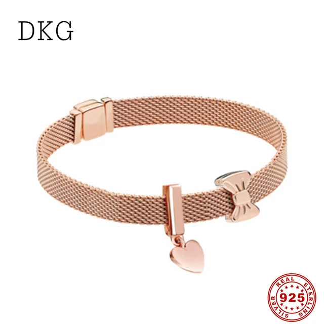 

100% 925 Sterling Silver Elegant Sweetheart Flowing Heart Bow Beads Fit for Original Women Reflexions Bracelet DIY Jewelry