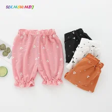 SLKMSWMDJ детская одежда летние сплошной цвет печати укороченные Штаны из дышащего хлопка для девочек Штаны 4 вида цветов подходит для 3-42 м
