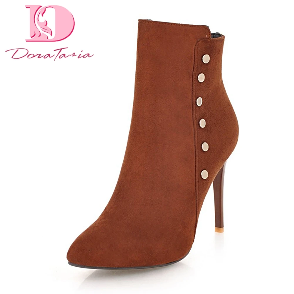 

Doratasia New Plus Size 34-43 Pointed Toe Zip Up women's Boots Woman Shoes Sexy Thin high Heels Ankle Boots Shoes Woman Fashion