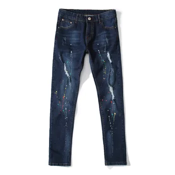 

Printed Mens Jeans Brand Distressed Denim Pants Blue Mens Clothing