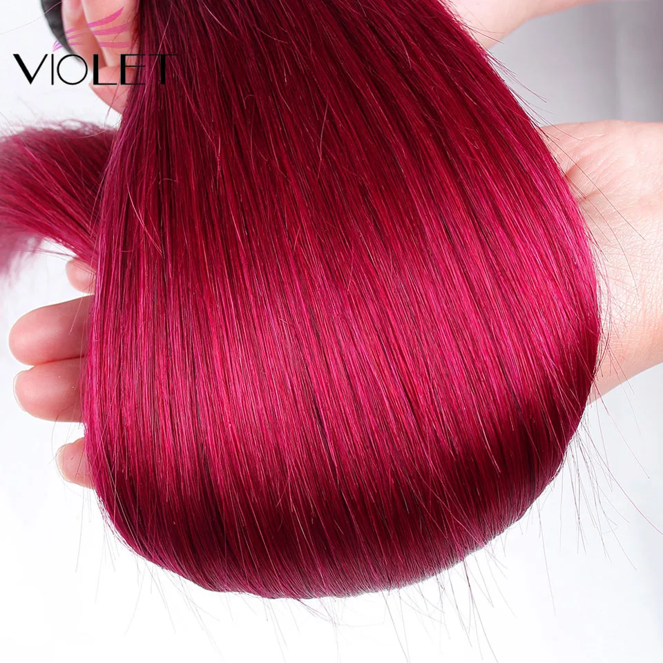 Violet Ombre Red Hair Bundles Peruvian T1b Burgundy Straight