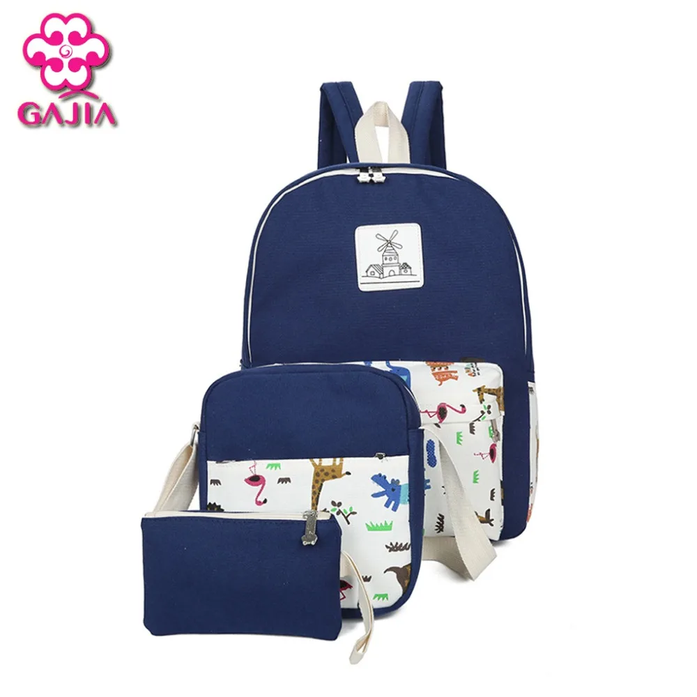 GAJIA Hot Sale Fashion Student Book Sets Bag Women Backpack High Quality Canvas Preppy Style Girl