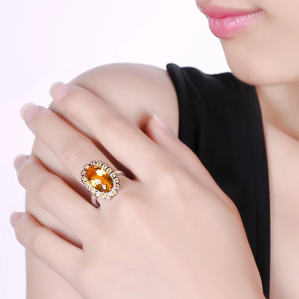 Unplated 14k White Gold 5.90ct Oval Flawless IF Citrine 0.77ct Yellow Sapphires Engagement Ring