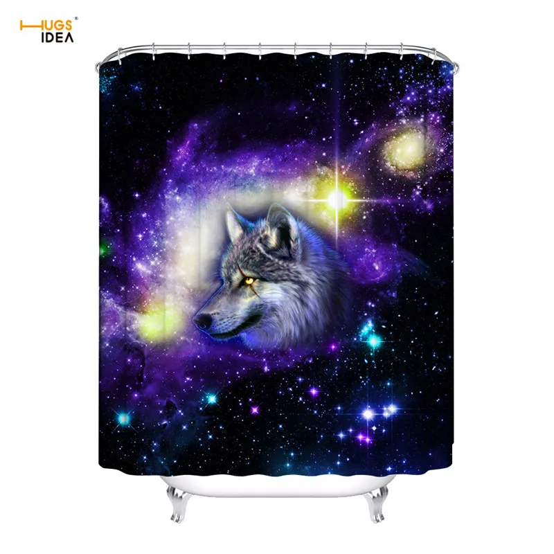 HUGSIDEA 3D Galaxy Space Wolf Printed Large Thick Shower Curtain