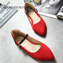 Женские туфли на плоской подошве, с острым носком, из флока; женские туфли mary jane; низкая на пряжке; сезон лето-осень; женские туфли на плоской подошве; Цвет Черный