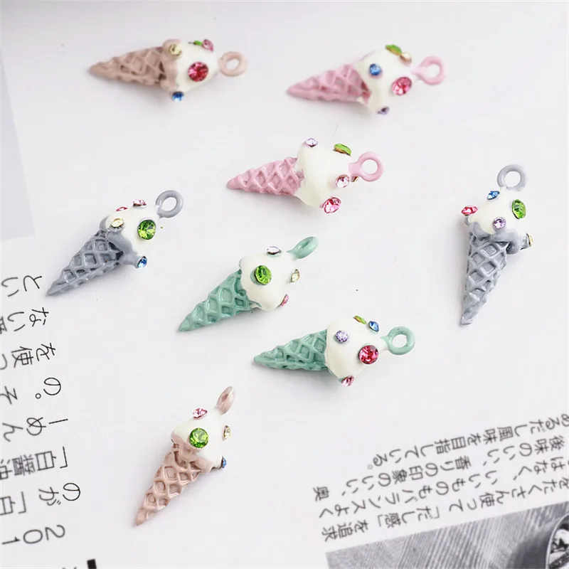 

Mini Order 10Pcs 10*24MM 3D Enamel Alloy Charms Colorful Rhinestone Paved Oil Drop Metal Ice Cream Pendant Charm Bracelet Decor