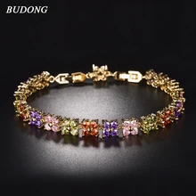 BUDONG 20cm Women Four Leaf Clover Chain Bracelets Silver Gold Color Bracelet Fashion Crystal Cubic Zirconia