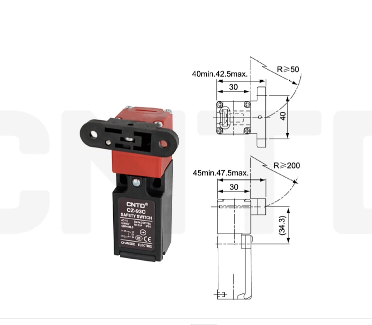 Segurança Interlock Limit Switch com chave, CZ-93B 2B 2NC
