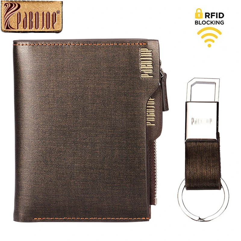 

Pabojoe Fashion RFID Blocking Mens Wallets Bifold Split Leather Purse Card Holder with Coin Zipper Pocket