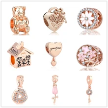 Новинка,,, розовое золото, подвеска из бисера, милый дом, медведь, шарм, подходит для браслета Пандора, ожерелье, сделай сам, женское ювелирное изделие