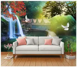 3d фото обои на заказ 3d фрески обои 3d глаз голубь водопад Hetang лотоса пейзаж стены комнаты декор
