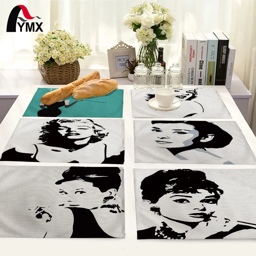 هيبورن مارلين مونرو نمط الجدول حصيرة الجدول منديل لحفل زفاف المنزل الديكور عشاء المطبخ الشاي طاولة القهوة منصات