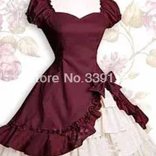 Модные Винтаж красный Рубашка с короткими рукавами рюшами Лук Хлопок Классический бальное платье Готическая Лолита платье