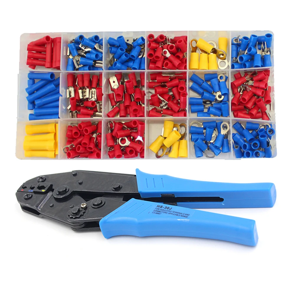 

295pcs Pre-insulated Spade Fork Ring Terminal Lugs Crimper Crimping Plier Assortment Tool Set Kit