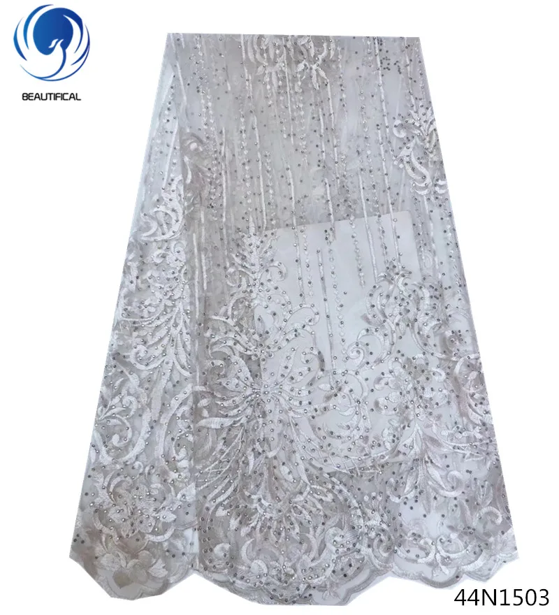 

Beautifical french lace white nigerian lace fabrics women african laces for women high quality 5yards/lot dress materials 44N15