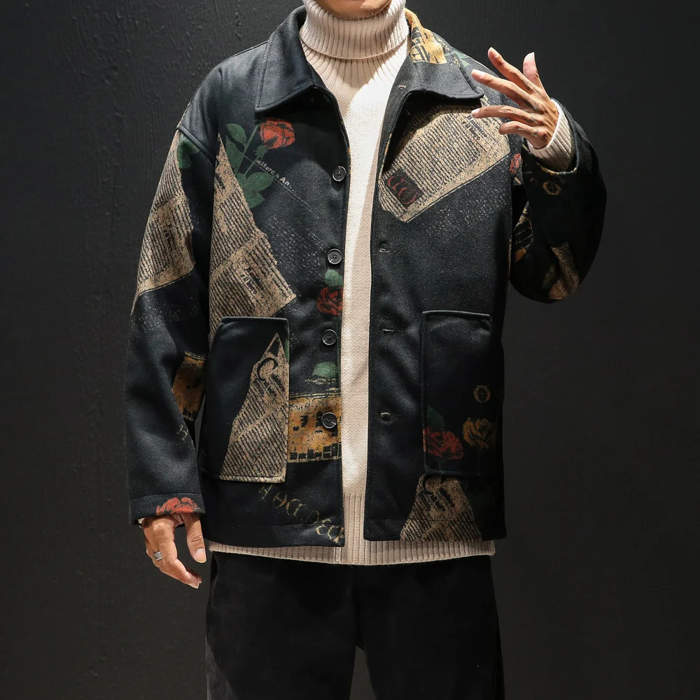 Зимняя мужская куртка с принтом и накладными карманами, Корейская версия, модная Повседневная ветровка, пальто, хлопковая одежда, верхняя одежда, большой размер 5XL