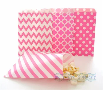 

Free Ship 500pcs Hot Pink Paper Bags 180*130mm Polka Dot/Stripe/Chevron/Mod Kraft Paper Gift Bags/Festival Gift Bags Paper Bags